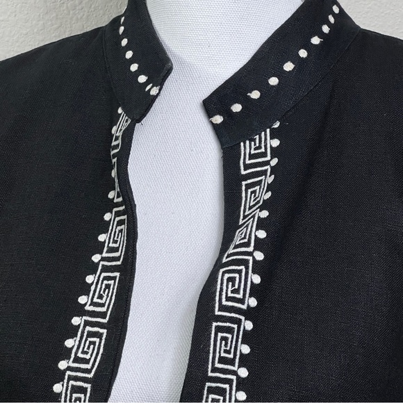 Parisian Signature Linen Blazer Women's 10 Embroidered Black Long Sleeve - Picture 10 of 13